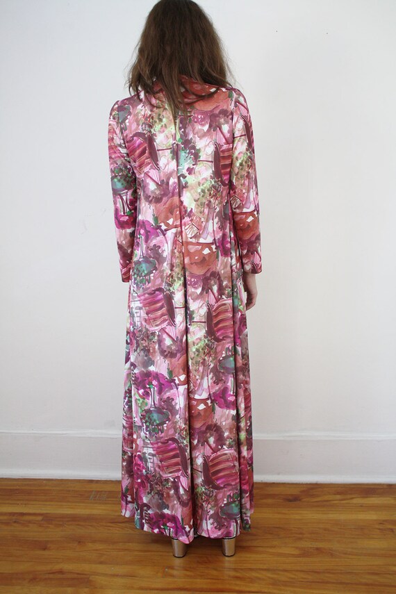 70s FLoral full length dress long sleeve high rou… - image 5