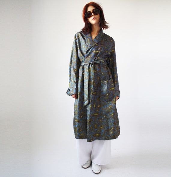 70s Smoking Jacket Blue Green and Yellow Robe Pais