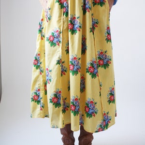 80s Yellow Floral Dirndl Skirt 100% Cotton Summer Boho Romantic Vintage Bottom Full SKirt with Pockets VTG image 6