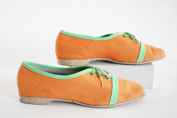 50s Orange and Green Canvas Running Shoes Easy Su… - image 3