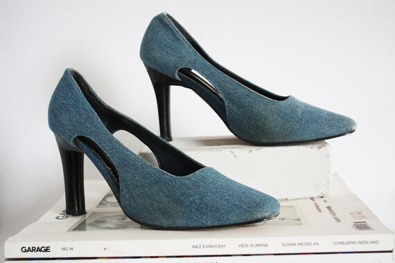90s MAJOR Denim Pumps Side Cut Outs 