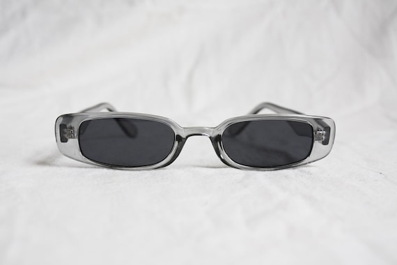 1990s Rectangle Sunglasses Gray Transparent Frame… - image 4