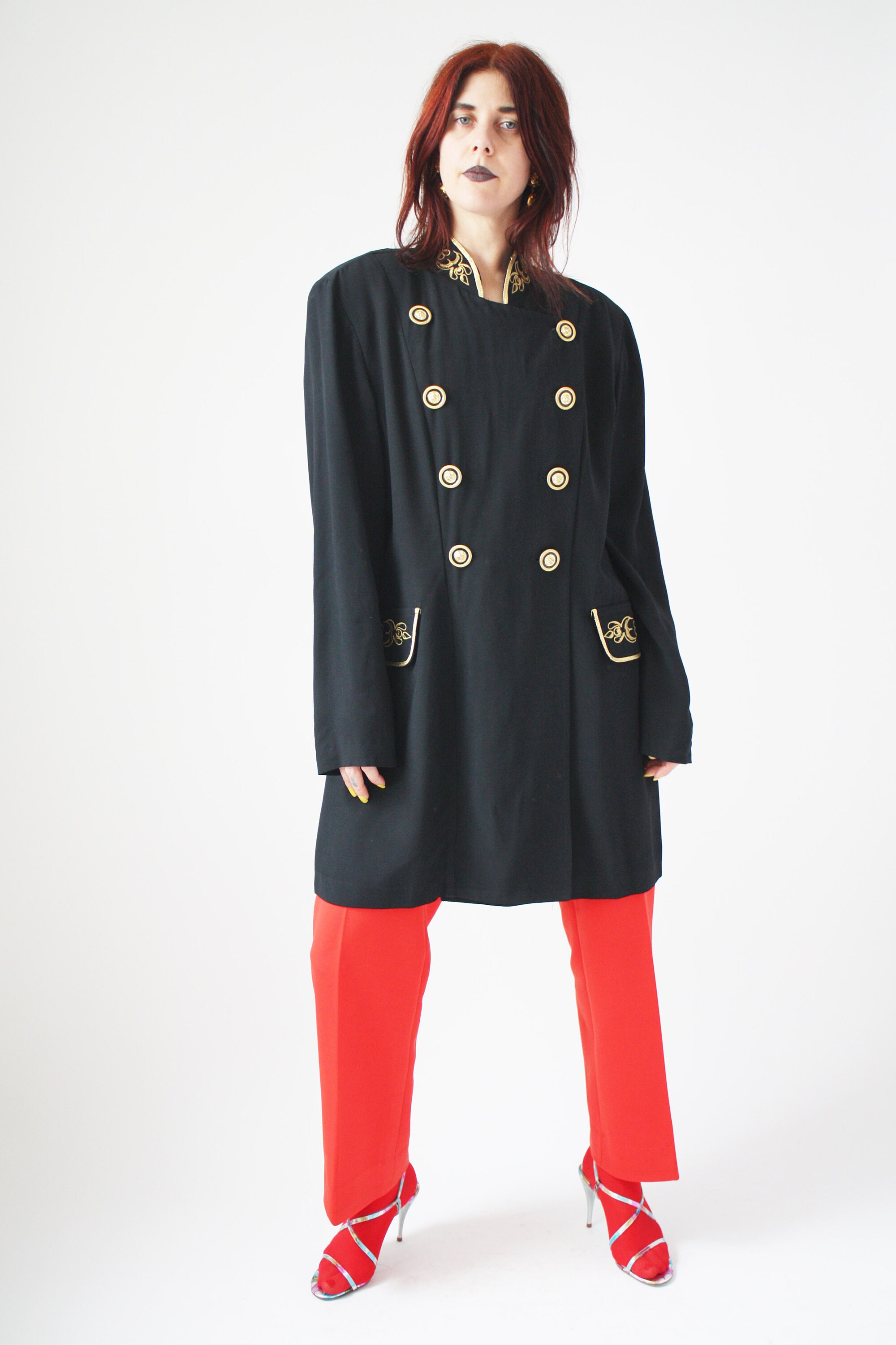 80s Glam Military Jacket Double Breast Gold Embroidery on Etsy Canada hella MILITARY JACKET