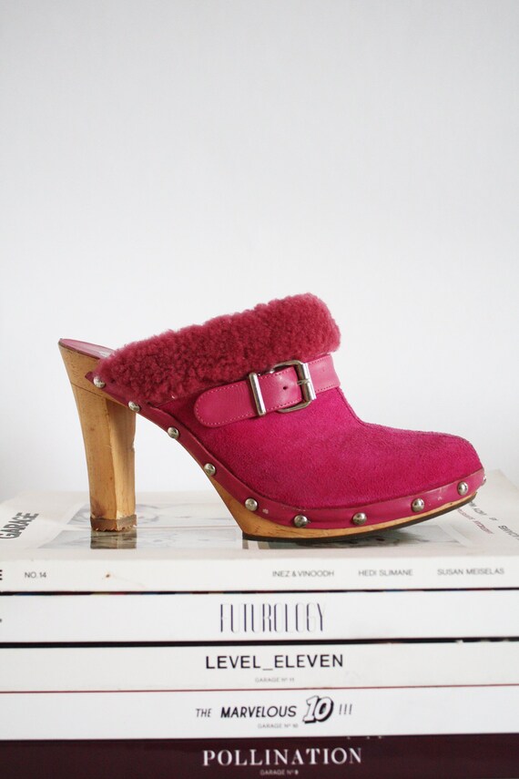 pink suede clogs