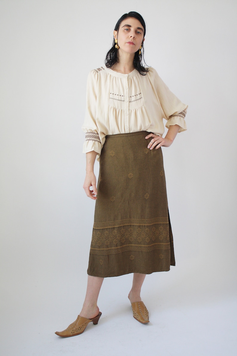 90s Linen and Rayon SKirt Beautiful Weave Woven Fabric Vintage VTG