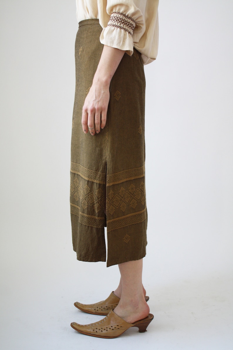90s Linen and Rayon SKirt Beautiful Weave Woven Fabric Vintage VTG