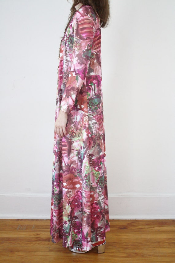 70s FLoral full length dress long sleeve high rou… - image 4