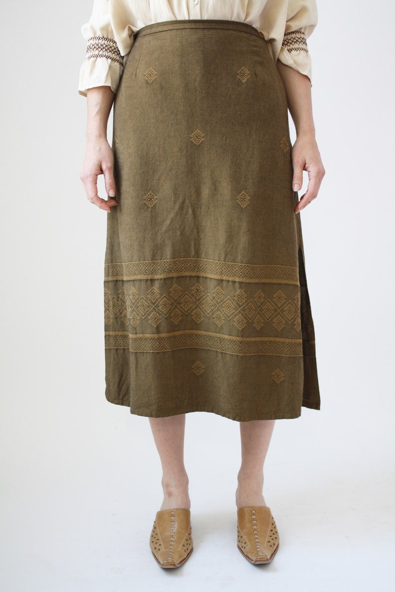90s Linen and Rayon SKirt Beautiful Weave Woven Fabric Vintage VTG