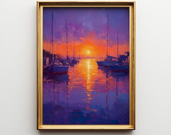 Moody Sailboat Sunset Print, Romantic Coastal Seascape Printable Wall Art (Digital Download) 36