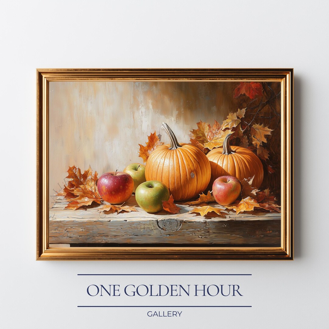 Rustic Autumn Harvest Still Life - Pumpkins and Apples Art, Warm Cozy ...