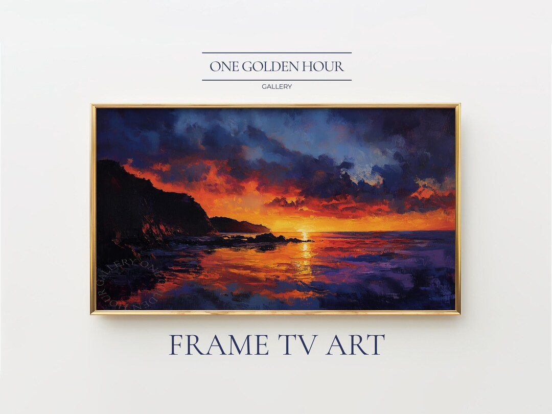 Moody Coastal Frame TV Art - Dramatic Sunset Seascape, Cinematic Ocean ...