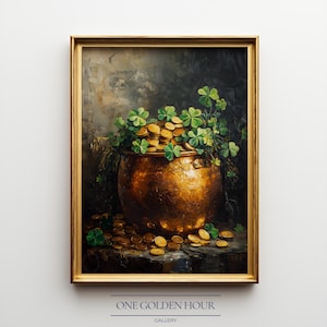 Arte mural digital imprimible del Día de San Patricio: Decoración vintage de olla de oro, descarga digital 284