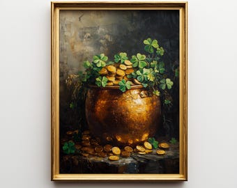 St. Patrick’s Day Digital Wall Art Printable - Vintage Pot of Gold Decor, Digital Download 284