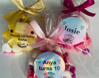 Summer birthday sweet bags silver & gold labels