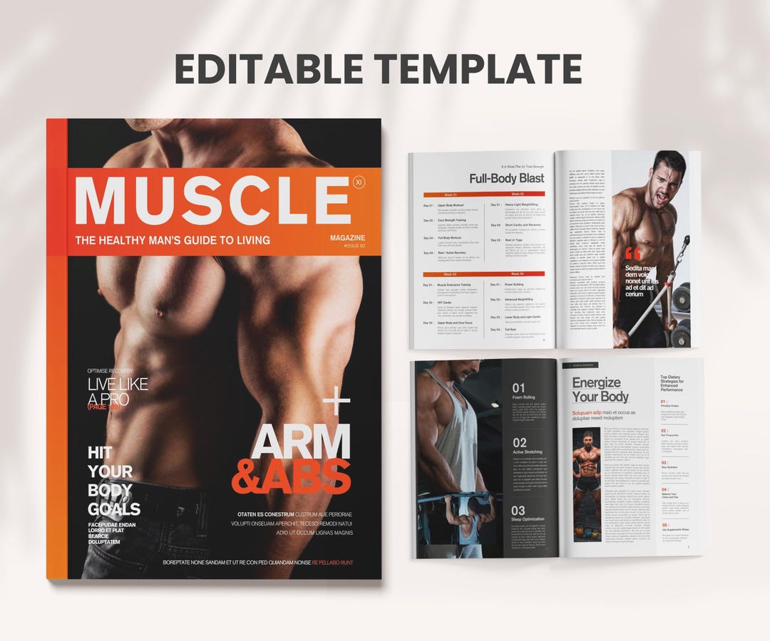 Editable Bodybuilding Magazine, Canva Template for Fitness Coaches, Gym ...