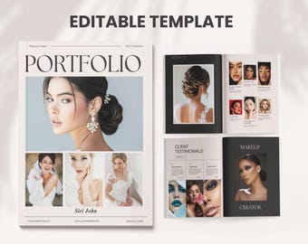 Modello di rivista per portfolio di truccatori / Manuale aziendale di bellezza modificabile / Portfolio di trucco da sposa / Rivista personalizzata in PDF