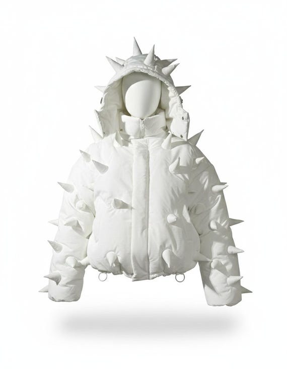 Custome Spiked Couture Puffer | Handmade Avant-Garde Hoodie