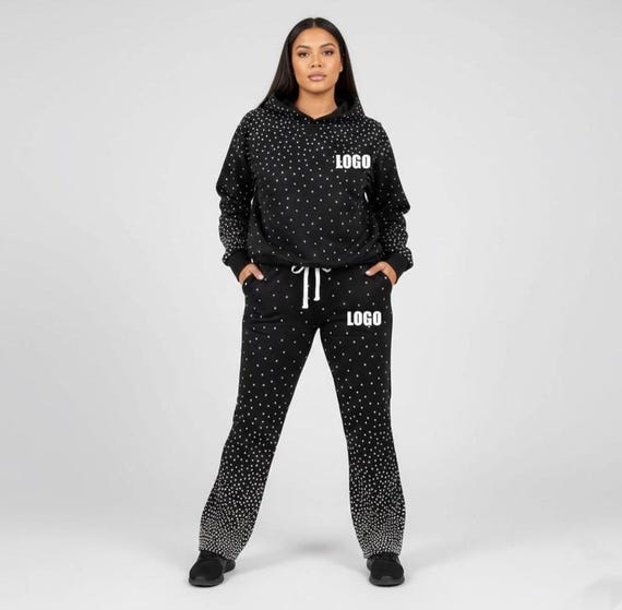 Crystal Embellished Tracksuit | Rhinestone Hoodie & Flare Pants, Couture Loungewear