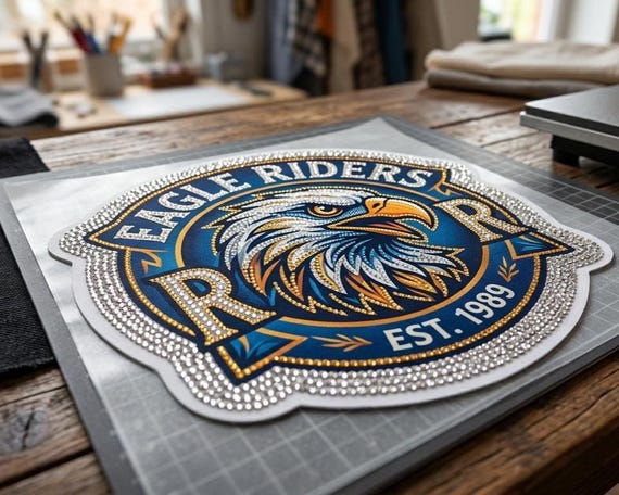 Custom Rhinestone DTF Transfer Patch: Personalized Bling Logo for Teams, Streetwear Iron-On