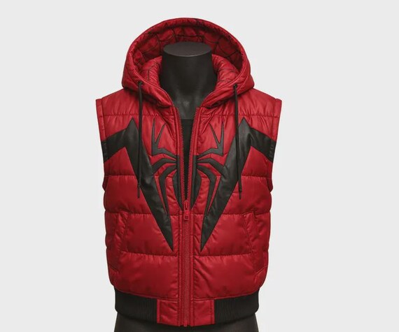 Custom Arachnid Puffer Vest | Crimson Embroidered Streetwear Outerwear Gilet