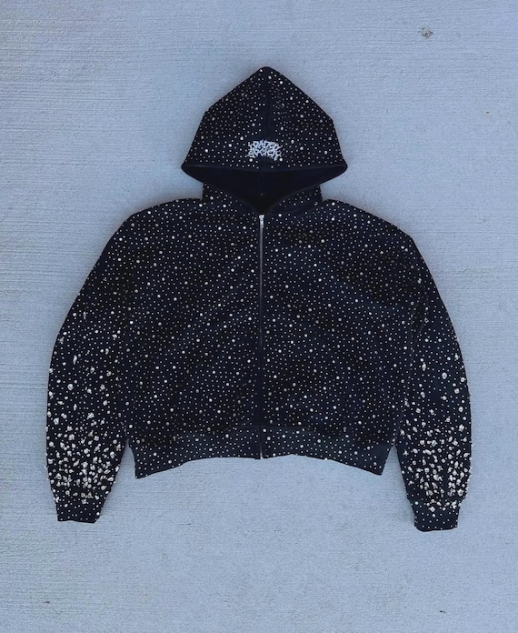 Rhinestone Zip Up Hoodie | Y2K Cyber Streetwear