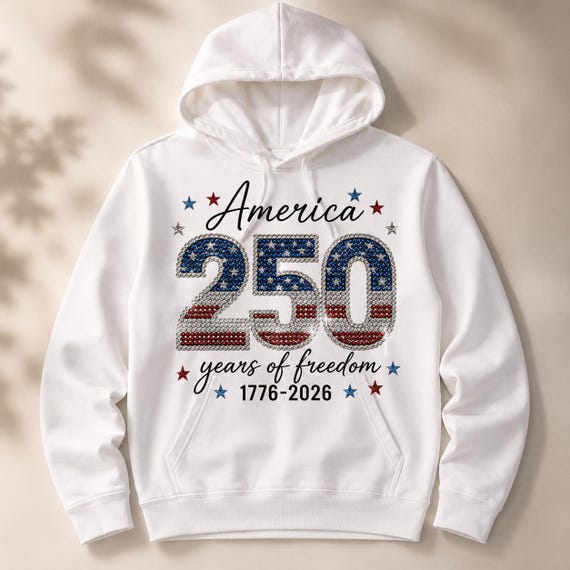 4th of July America 250 Hoodie | Free Custom Necklace - USA Independence Day Rhinestone Hoodie - 1776-2026 Anniversary Commemorative Gift