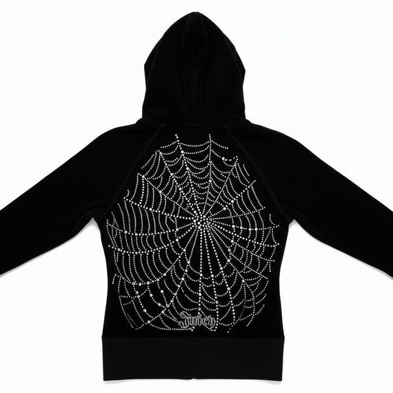 Crystal Spiderweb Velour Hoodie | Y2K Rhinestone Zip-Up