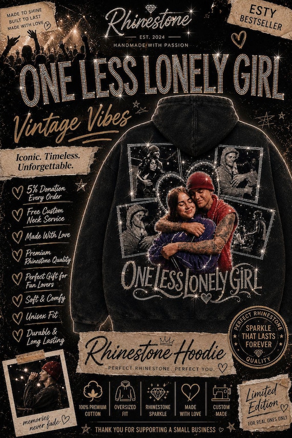 Popstar Nostalgia Hoodie | Custom Rhinestone Photo Sweatshirt | Vintage Concert Aesthetic Pullover - Oversized Premium Fan Merchandise Gift