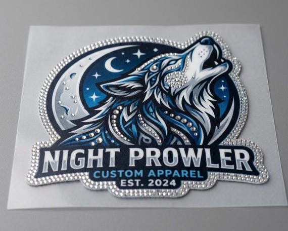 Custom Wolf Rhinestone DTF Transfer: Night Prowler Bling Patch for DIY Apparel
