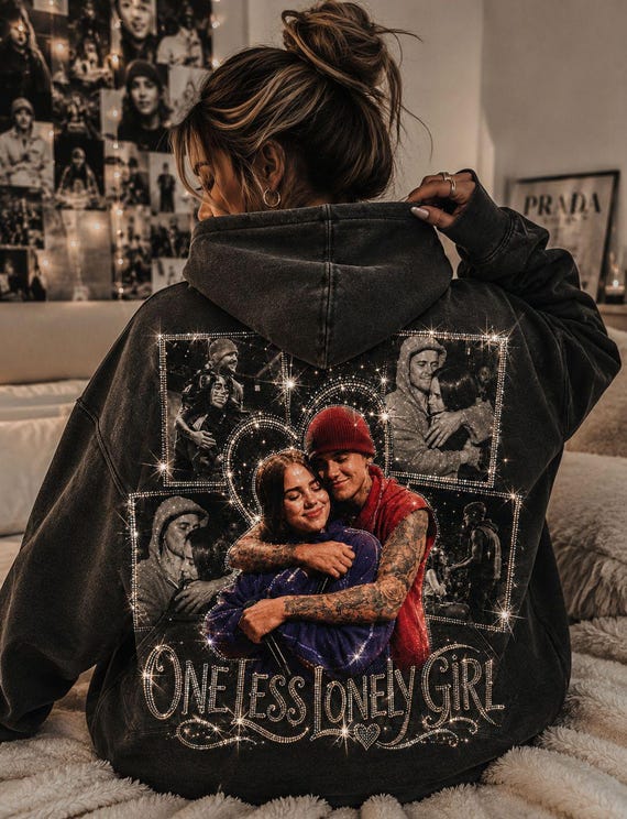 Popstar Nostalgia Hoodie | Custom Rhinestone Photo Sweatshirt | Vintage Concert Aesthetic Pullover - Oversized Premium Fan Merchandise Gift
