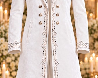 Custom Rhinestone Velvet Suit for Men Long Coat Groom Wedding Tuxedo Hand Tailored