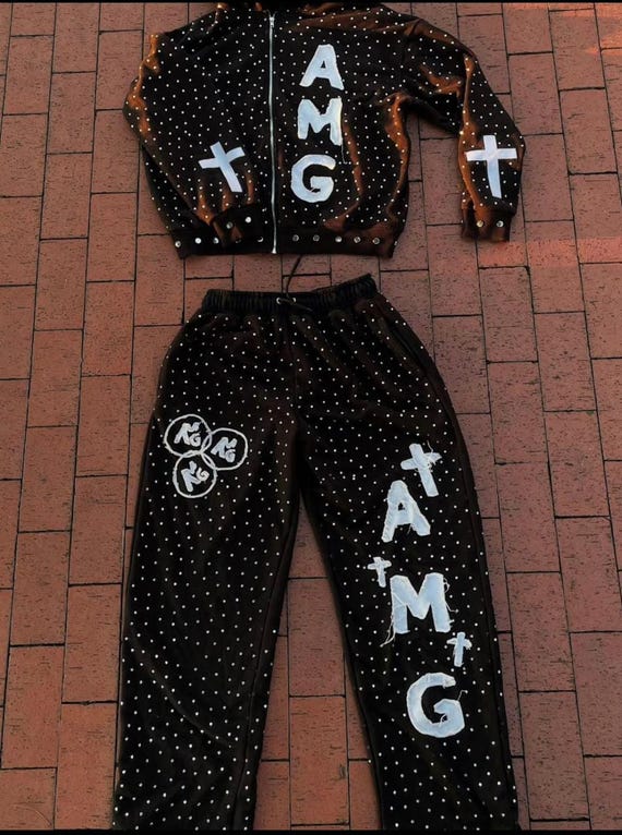 Rhinestone Tracksuit Set: Y2K Gothic Hoodie, Wide Leg Joggers