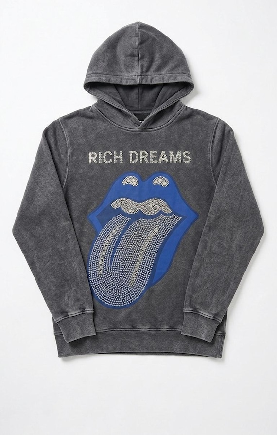 Rich Dreams Rhinestone Hoodie | Custom Est. 2026 World Tour | Oversized Acid Wash Streetwear