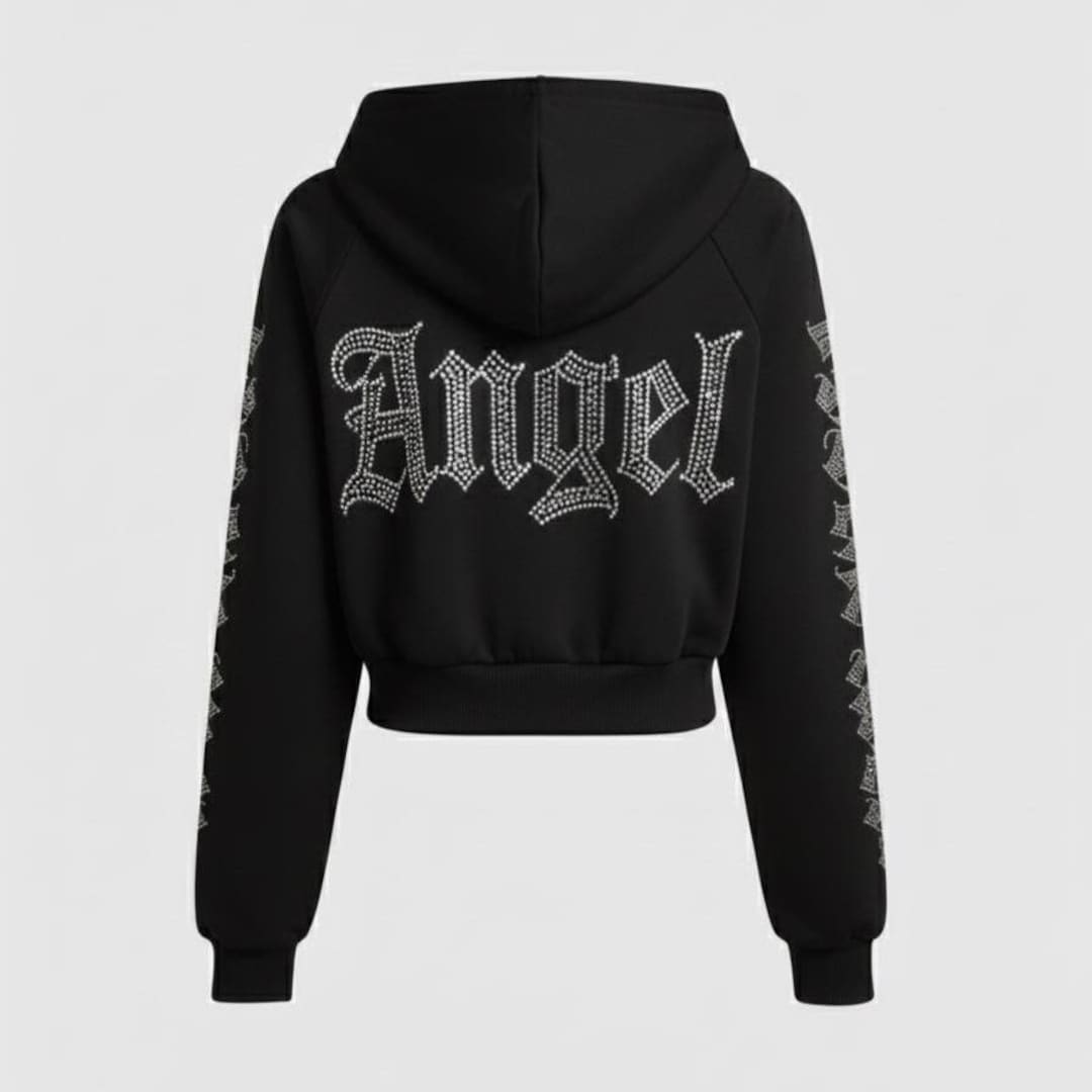 Crystal Angel Hoodie | Hand-set Rhinestone Zip-up Jacket Gift Her