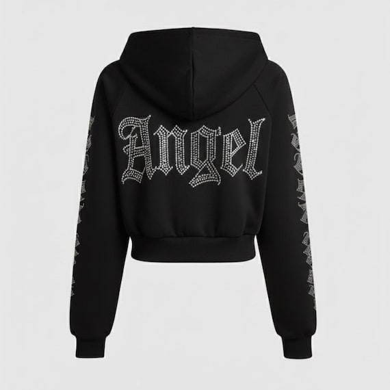 Crystal Angel Hoodie | Hand-Set Rhinestone Zip-Up Jacket