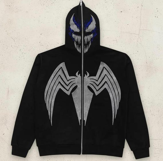 Crystal Rhinestone Venom Hoodie | Hand-Placed Couture Full-Zip