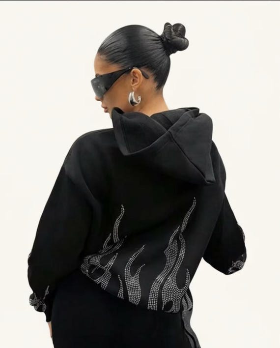 USA Rhinestone Hoodie, Heavyweight Y2K Crystal Sweatshirt