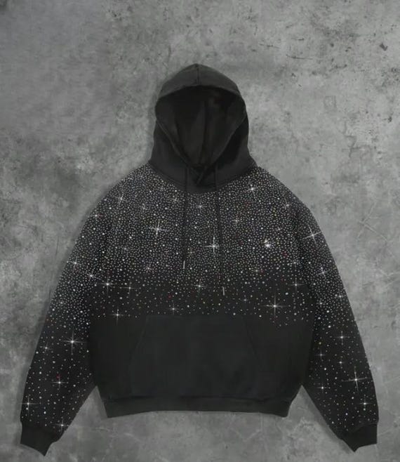 Custom Galaxy Rhinestone Hoodie: Oversized Sparkle Sweatshirt, Y2K Streetwear pullover