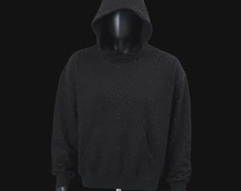 Hoodie met ritssluiting met strass-skelet: oversized Y2K-kristalsweater