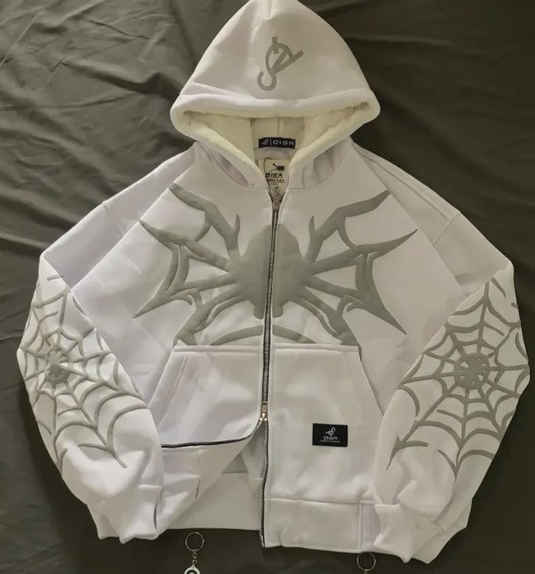 Y2K Spider Web Zip up Hoodie: Retro Punk Streetwear, Oversized