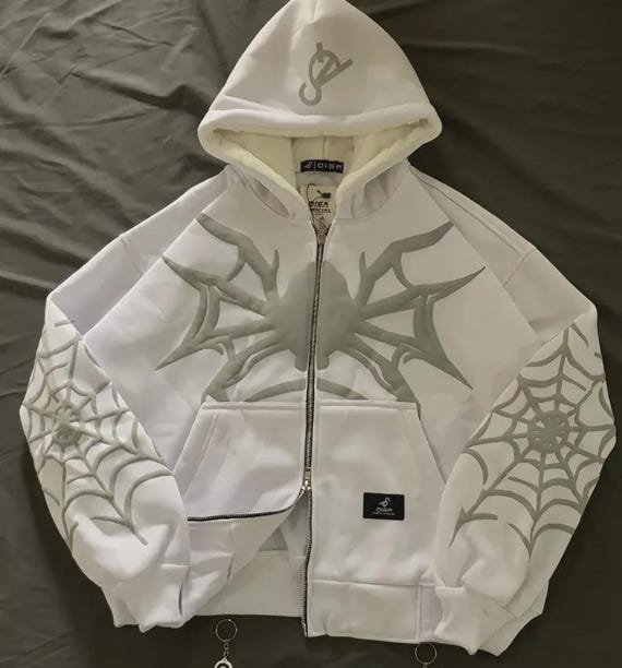 Y2K Spider Web Zip Up Hoodie: Retro Punk Streetwear, Oversized Grunge Sweatshirt