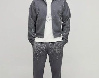 Met kristallen verfraaid trainingspak | Luxe hoodie- en joggingbroekset met strassteentjes