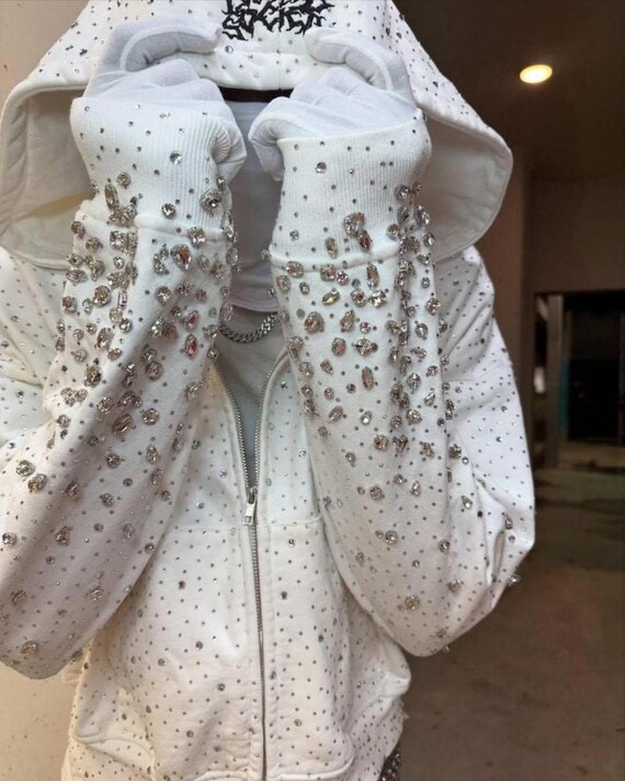 Couture Rhinestone Hoodie | Hand-Placed Crystals, Bridal Afterparty