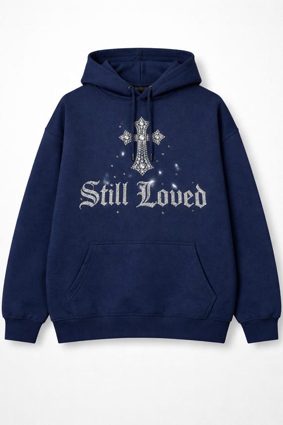 Custom Rhinestone Cross Hoodie | Y2K Gothic Streetwear, Still Loved Graphic Pullover