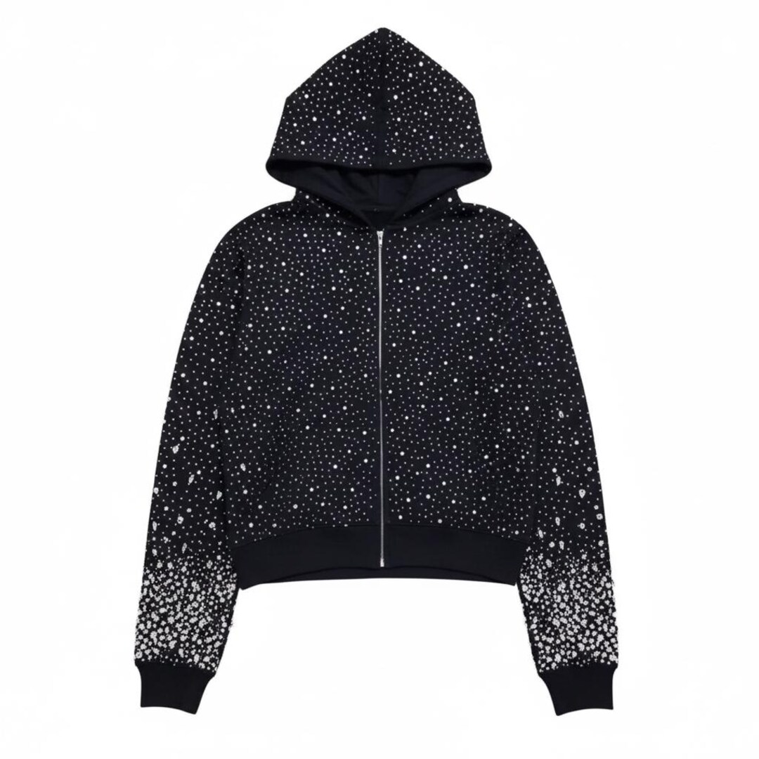 Custom Y2K Rhinestone Zip up Hoodie | Oversized Goth Grunge - Etsy