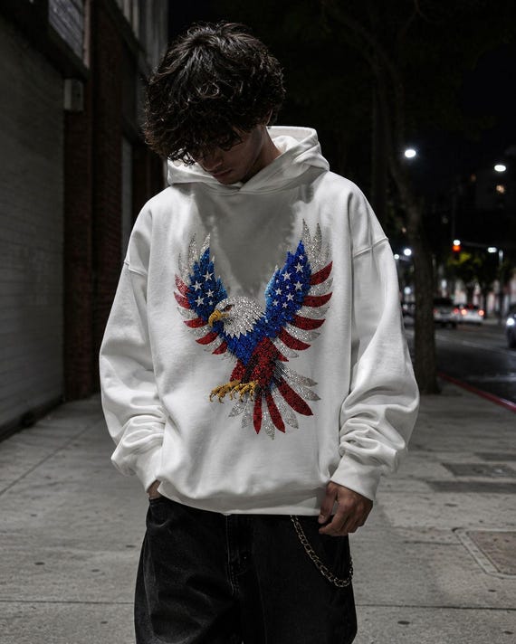 Custom Rhinestone Hoodie | Personalized Oversized Eagle Sweatshirt | Y2K Aesthetic Streetwear Gift