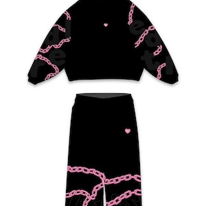 Cyber Gothic Träningsoverall: Rosa Kedjehuvtröja och Baggy Joggers