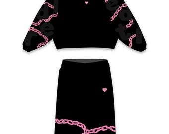 Custom Cyber Gothic Tracksuit: Pink Chain Hoodie & Baggy Joggers
