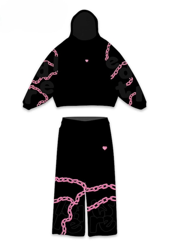 Cyber Gothic Tracksuit: Pink Chain Hoodie & Baggy Joggers