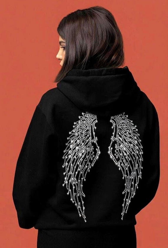 Rhinestone Angel Wings Hoodie | Y2K Oversized Pullover